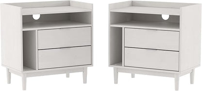 Walker Edison Mid-Century Modern Tray-Top Storage Nightstands Set of 2 White