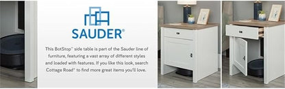 Sauder Homeplus Robot Vacuum Storage Side Table End Table Cabinet for Living Room, Bedroom, in Soft White