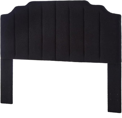24KF Black Teddy Fabric Tufted for Queen Upholstered Headboard, Modern Vertical Channel Design Full Headboard with Stepped Silhouette Top Edge, 6026-Q-Teddy Black