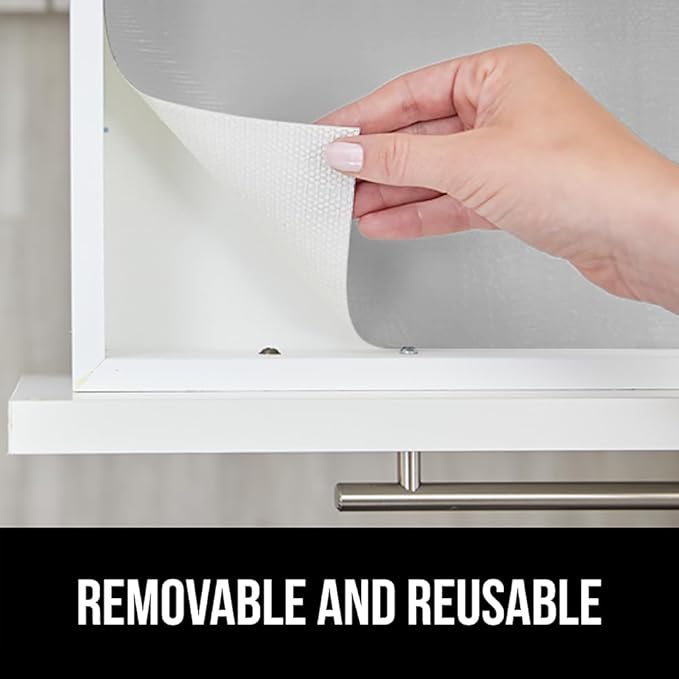 GORILLA GRIP DripGuard Shelf Liner, Non Adhesive Drawer and Kitchen Cabinet Protector, 20x240 Inch, Slip Resistant BPA Free Smooth Surface Plastic Liners for Cabinets, Bathrooms, Closets, Light Gray