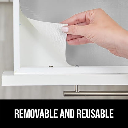 GORILLA GRIP DripGuard Shelf Liner, Non Adhesive Drawer and Kitchen Cabinet Protector, 20x240 Inch, Slip Resistant BPA Free Smooth Surface Plastic Liners for Cabinets, Bathrooms, Closets, Light Gray