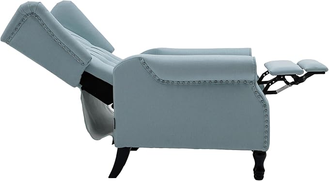 Pushback Recliner, Modern Accent Arm Reclining Sofa, Fabric Wingback Chair for Living Room & Bedroom, Light Blue