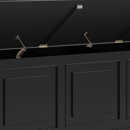 SIMPLIHOME Connaught Entryway Storage Bench - 51 inch Wide Solid Wood Storage Trunk Seat in Black, Traditional Bench for Entryway or Living Room with Lift-Up Lid and Decorative Moulding