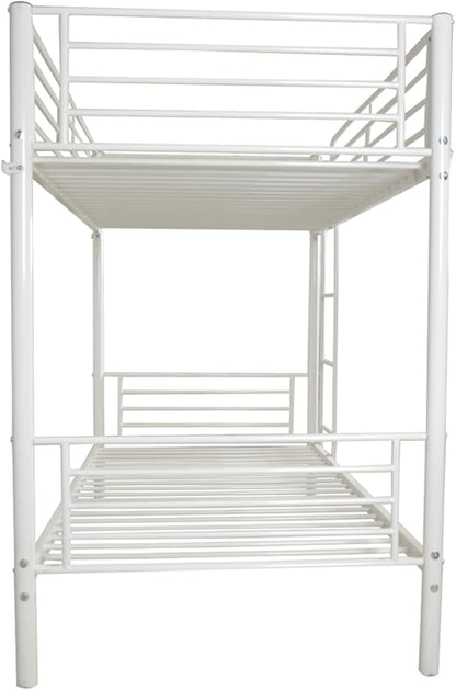 Karl Home White Bunk Bed Twin Over Twin, Metal Bunk Bed with Built-in Ladder and Safety Guardrail, Space-Saving Bunk Beds for Kids, Teens & Adults, No Box Spring