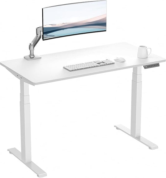 3 Stages Dual Motor Electric Standing Desk with One Piece Desktop, 48 x 24 Inch Adjustable Height Sit to Stand Up Desk for Home Office, Work & Study, White Frame & White Desktop (2 Packages)