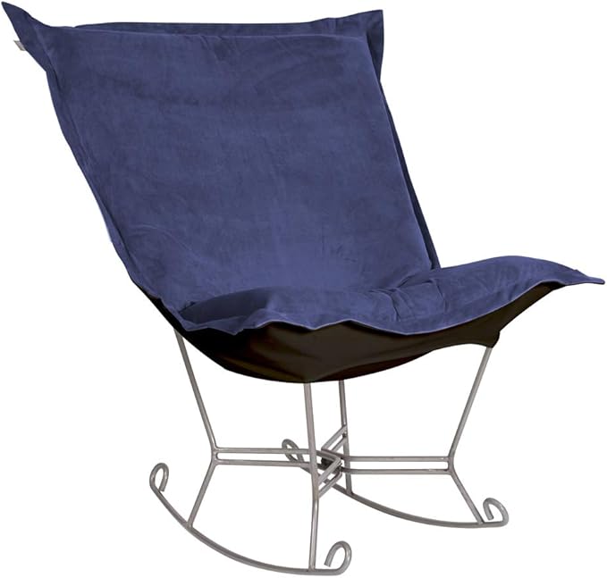 Howard Elliott Scroll Puff Rocker Seating Chair With Cover, Multipurpose Alternate Seating Butterfly Chair with Titanium Frame, Patio Furniture for Camping, Home, Indoor & Outdoor, Bella Royal