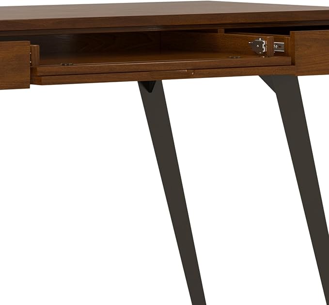 SIMPLIHOME Lowry Desk - 54-Inch Wide Solid Walnut Veneer and Metal Writing Desk, Modern Industrial Home Office Computer Table for Workspace with 2 Drawers and Flip-Down Keyboard Tray