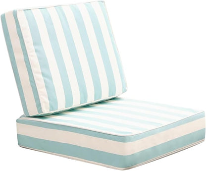 Outdoor Seat Cushions Set for Patio Furniture Deep Seating Patio Cushion Set Weather-Resistant Thick Cushions 23.6" W x 23.6" D x 5”T,Light Blue Stripes