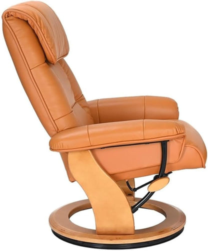Pemberly Row Stressless Recliner with Ottoman in Orange Leather, Recliner with Ottoman Set for Modern Home Comfort