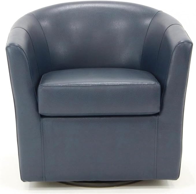 Pemberly Row 19" H Traditional Faux Leather Swivel Club Chair in Blue