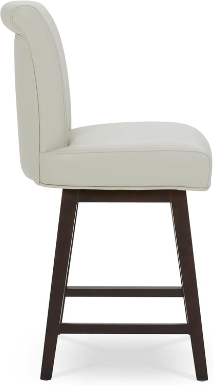 CHITA 26 Inch Counter Height Swivel Bar Stools Set of 4, FSC Certified Modern Upholstered Faux Leather Swivel Barstool Chair with Back, Creamy Grey