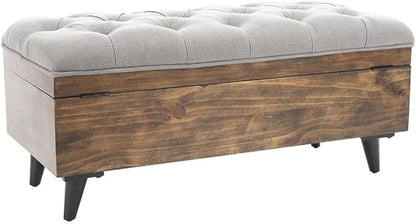 Safavieh Home Collection Liam Light Beige and Dark Oak Tufted Cocktail Ottoman