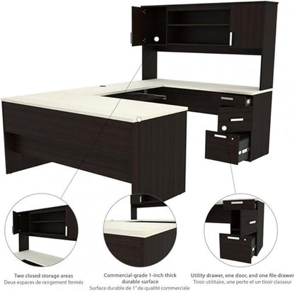 Pemberly Row U Shaped Computer Desk in Dark and White Chocolate