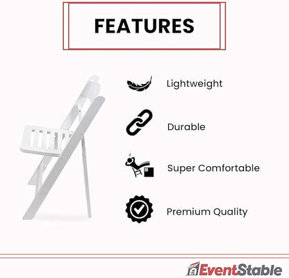 EventStable Titan PRO Resin Folding Chair - Indoor/Outdoor Lightweight Chair - Slatted Seat Folding Chair for Weddings Parties Events - 50 Pack