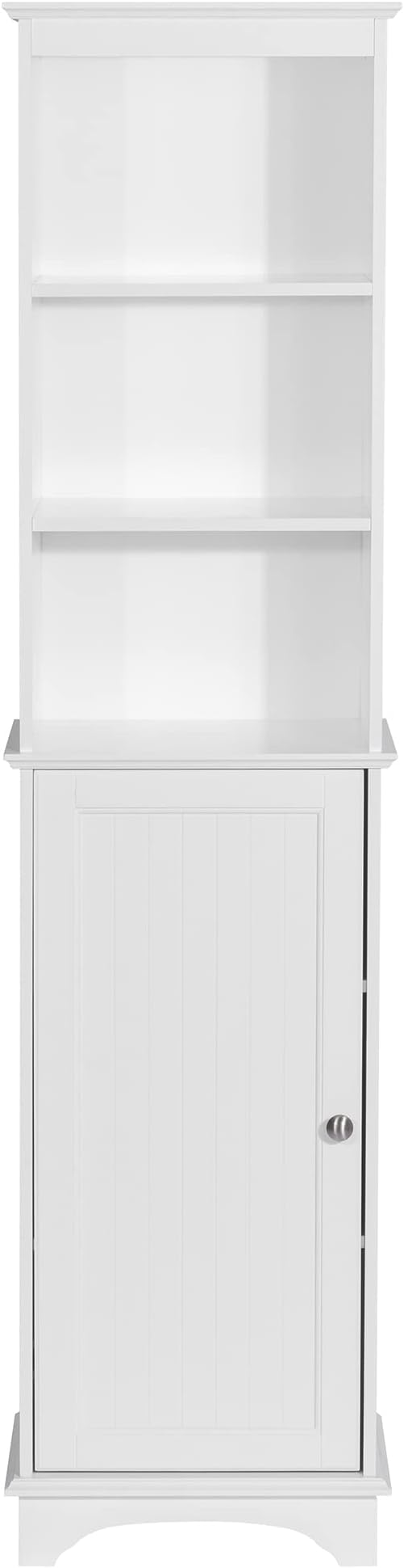 Spirich Home Freestanding Storage Cabinet with Three Tier Shelves, Tall Slim Cabinet, Free Standing Linen Tower, White