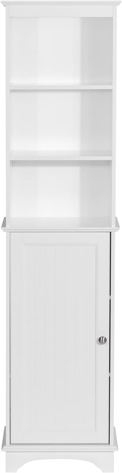 Spirich Home Freestanding Storage Cabinet with Three Tier Shelves, Tall Slim Cabinet, Free Standing Linen Tower, White