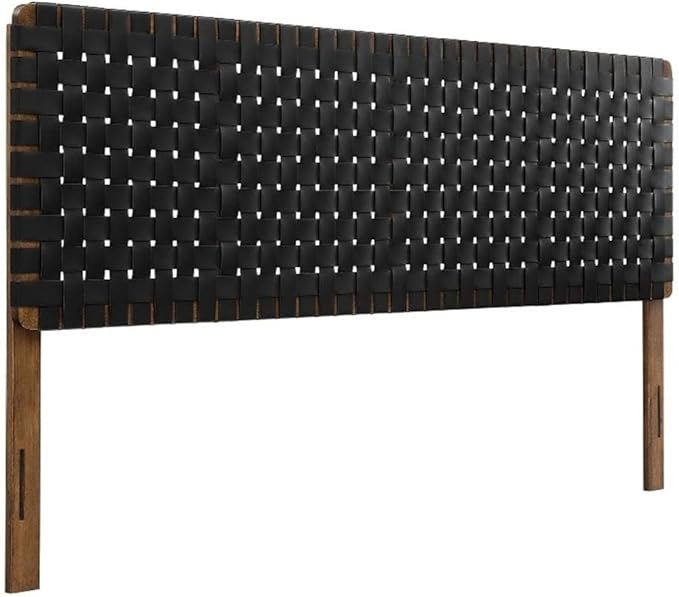Pemberly Row Weave Vegan Leather King Headboard in Walnut Black