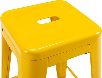 Vogue Furniture Direct 24" High Bar Stools Backless Yellow Metal Barstools Indoor-Outdoor Counter Height Stools with Square Seat, Set of 4 - VF1571019-4