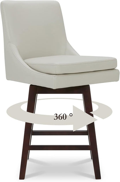 CHITA Bar Height Swivel Barstool with Back Set of 2, FSC Certified Upholstered Bar Stool, 30.7" H Seat Height, PU Leather in Creamy Gray