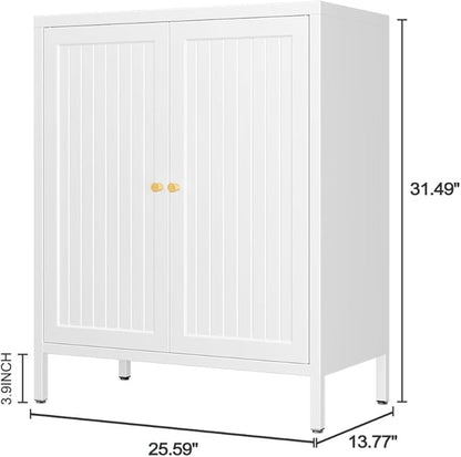 White Cabinet, 2 Door Locker Cabinets with Adjustable Shelves, Side Table Storage with Doors,Bathroom Furniture for Small Spaces,Home,Office,Kitchen,Dining Room