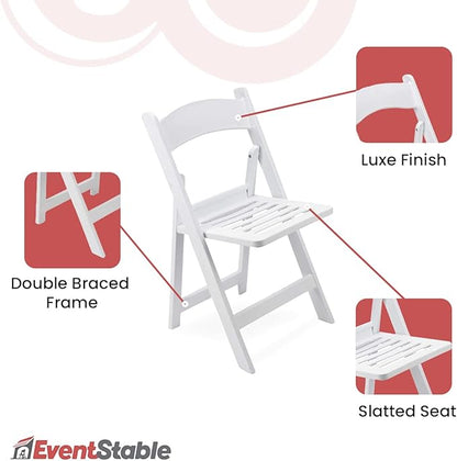 EventStable Titan PRO Resin Folding Chair - Slatted Seat Folding Chair for Weddings Parties Events - Indoor/Outdoor Lightweight Foldable Chair - 100 Pack