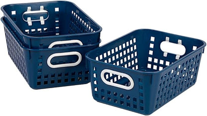Really Good Stuff Medium Plastic Book Baskets, 11" by 7?" by 4?" - 6 Pack, Navy | Versatile Storage Solution for Classroom, Home and Office l Toy Storage, Multi-Purpose Organizer Basket