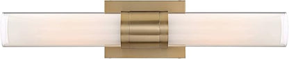 Possini Euro Design Brianna Modern Wall Mount Light Brass Gold Metal Hardwired 23 1/2" Wide Light Bar Fixture Double White Clear Glass Tube Shade for Bathroom Vanity Mirror House Home Room Decor