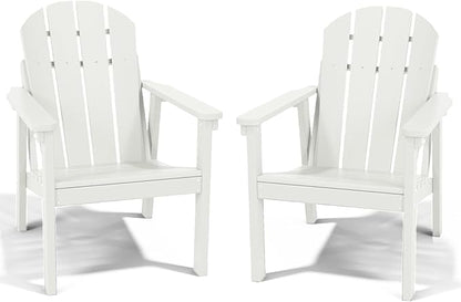 Adirondack Chair Set of 2, All Weather HDPE Fire Pit Chairs, Oversized Plastic Adirondack Chair for Outdoor, Balcony, Deck, Backyard, Patio, Garden, Poolside, Lawn White
