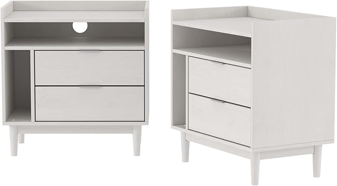 Walker Edison Mid-Century Modern Tray-Top Storage Nightstands Set of 2 White