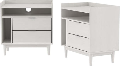 Walker Edison Mid-Century Modern Tray-Top Storage Nightstands Set of 2 White