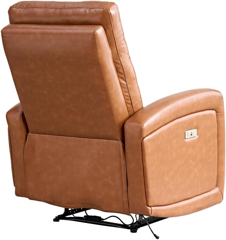 Power Recliner Chairs for Living Room,Wall Hugger Recliners with Power Headrest Type-C Charger, Leather Electric Recliner Chair for Adult, Brown