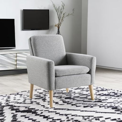 Lohoms Mid Century Modern Accent Chair, Fabric Upholstered Comfy Reading Leisure Chair for Bedroom, Living Room Stuffed Seat Single Sofa Chair with Wood Legs, Grey