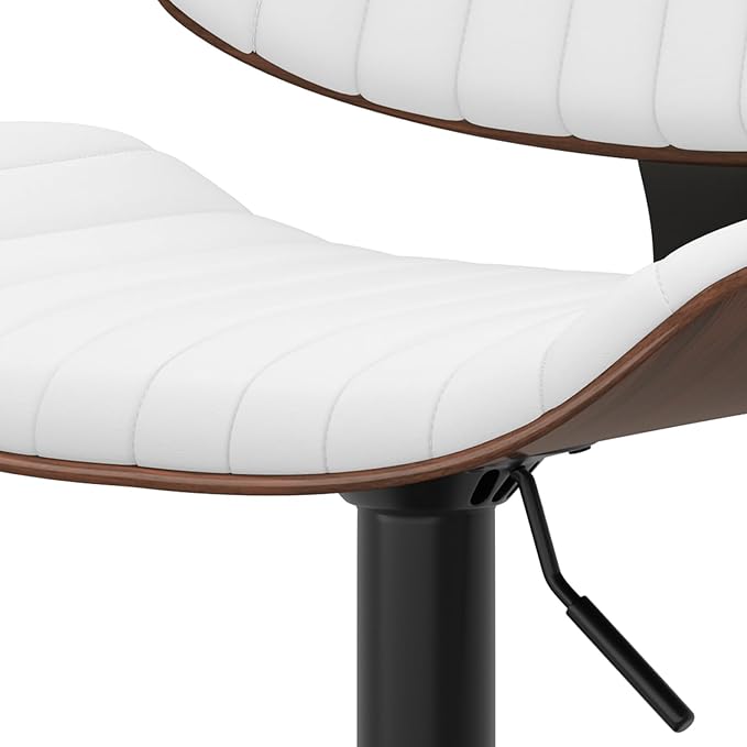 SIMPLIHOME Novak Adjustable Swivel Bar Stool - 33 inch Seat Height Upholstered Metal Chair in White Vegan Faux Leather, Mid Century Seating for Kitchen or Bar with Curved Bentwood Back