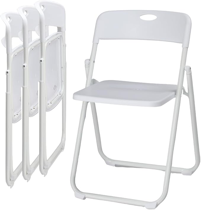 Karl home 4 Pcs Folding Chair, 300LBS Lightweight Foldable Plastic Chair, Reinforced Metal Frame Easy to Fold & Store for Indoor & Outdoor, Wedding, Party, Meeting Room, Patio and Garden, White