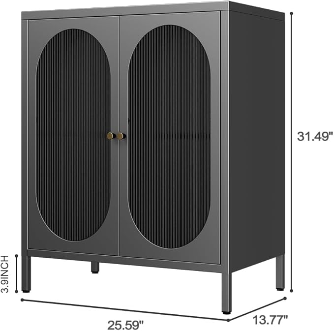Small Cabinet with 2 Acrylic Doors, Metal Pantry with Adjustable Shelf and High Feet, Black Accent Cabinet for Home, Office, Living Room,Sideboard, Hallway and Entryway
