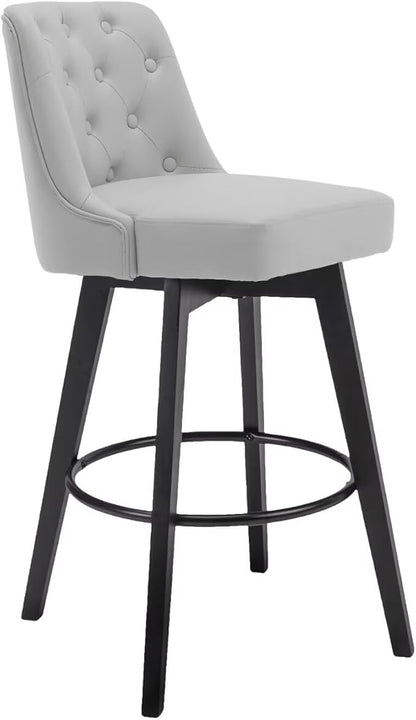 MINCETA Bar Stool, PU Leather Barstool, 30 Inch Upholstered Counter Stool with Low Tufted Back and Footrest, Swivel Counter Height Barstool for Kitchen Island Home Bar Light Gray