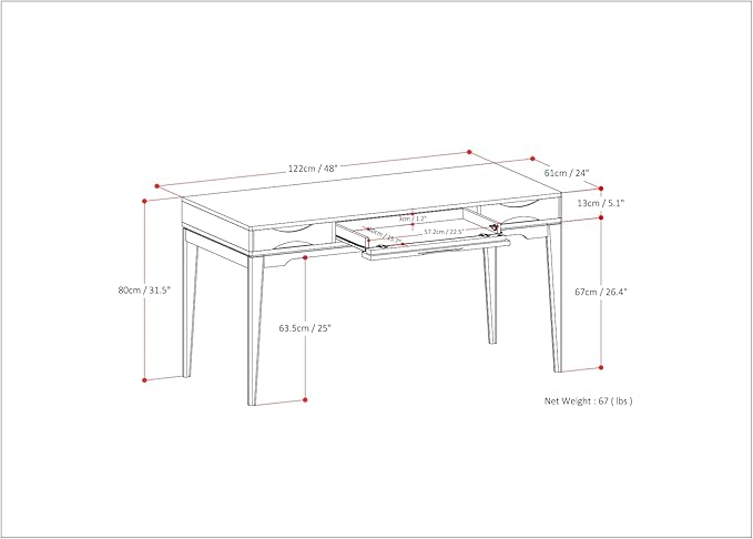 SIMPLIHOME Harper Small Desk - 48 inch Wide Solid Hardwood Writing Desk in Walnut Brown, Mid-Century Modern Home Office Table for Study or Work with 2 Drawers and Flip-Down Keyboard Tray