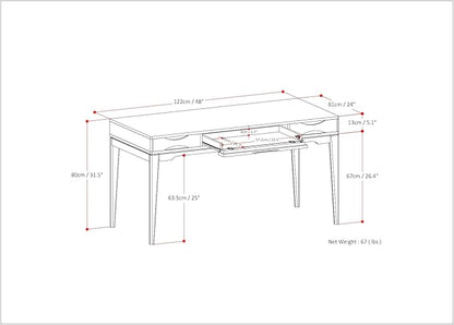 SIMPLIHOME Harper Small Desk - 48 inch Wide Solid Hardwood Writing Desk in Walnut Brown, Mid-Century Modern Home Office Table for Study or Work with 2 Drawers and Flip-Down Keyboard Tray