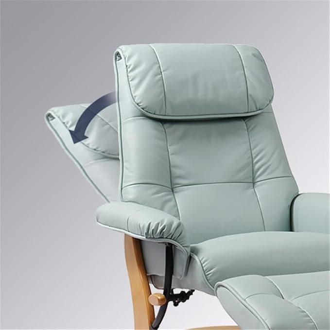 Pemberly Row Stressless Recliner with Ottoman in Blue Leather, Recliner with Ottoman Set for Contemporary Living Room