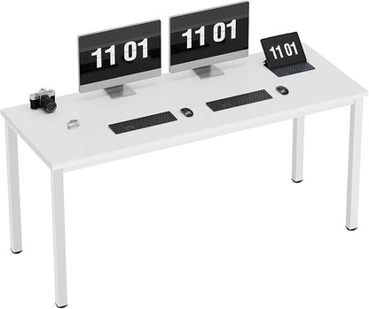 Need 63 Inch Large Computer Desk - Modern Simple Style Home Office Gaming Desk, Basic Writing Table for Study Student, White Metal Frame, White