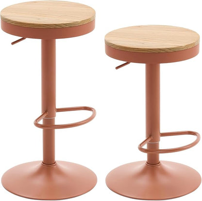 Kidol & Shellder Bar Stools Set of 6 Round Adjustable Swivel Barstools Modern Backless Bar Chairs Wooden Seat Counter Height Stools Armless for Kitchen Island, Cafe, Dining Room Terracotta
