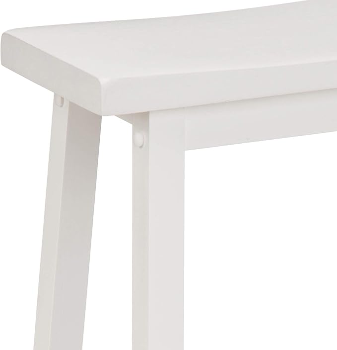 Amazon Basics Solid Wood Saddle-Seat Kitchen Counter Barstool with Footrest, Easy Assembly - 29-Inch Height - White - Set of 2