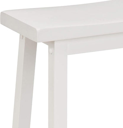 Amazon Basics Solid Wood Saddle-Seat Kitchen Counter Barstool with Footrest, Easy Assembly - 29-Inch Height - White - Set of 2