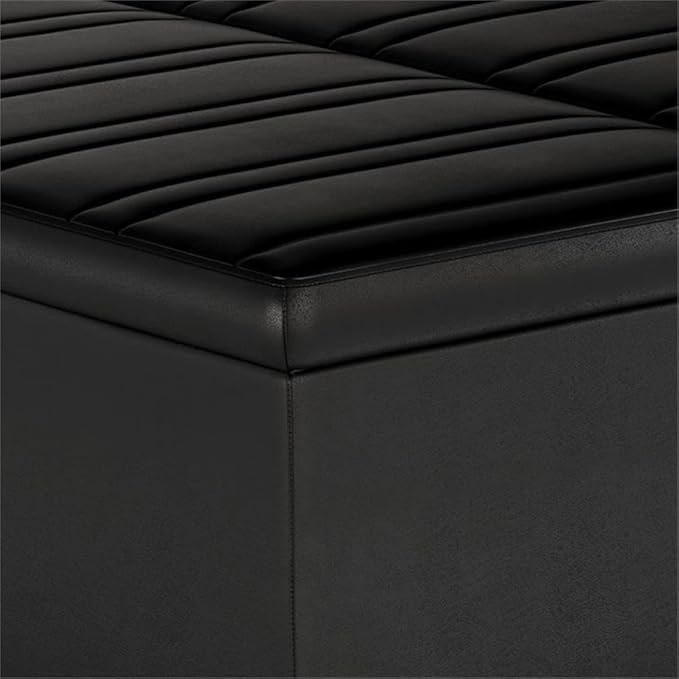 SIMPLIHOME Ellis 36 inch Wide Contemporary Square Coffee Table Storage Ottoman in Distressed Black Vegan Faux Leather, Assembled, for The Living Room and Bedroom