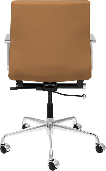 Laura Davidson Furniture SOHO II Ribbed Office Chair - Mid Back Desk Chair, Ergonomically Designed with Arm Rest & Swivel, Made of Faux Leather, Tan, Computer Chair