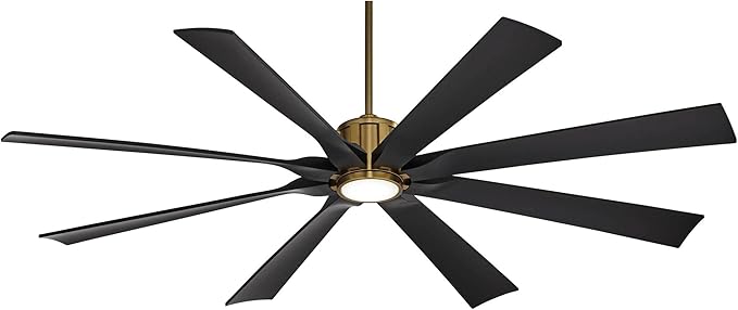Possini Euro Design 70" Defender Modern Outdoor Ceiling Fan with LED Light Remote Control Soft Brass Matte Black Damp Rated for Patio Exterior House Home Porch Gazebo Garage Barn