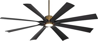 Possini Euro Design 70" Defender Modern Outdoor Ceiling Fan with LED Light Remote Control Soft Brass Matte Black Damp Rated for Patio Exterior House Home Porch Gazebo Garage Barn