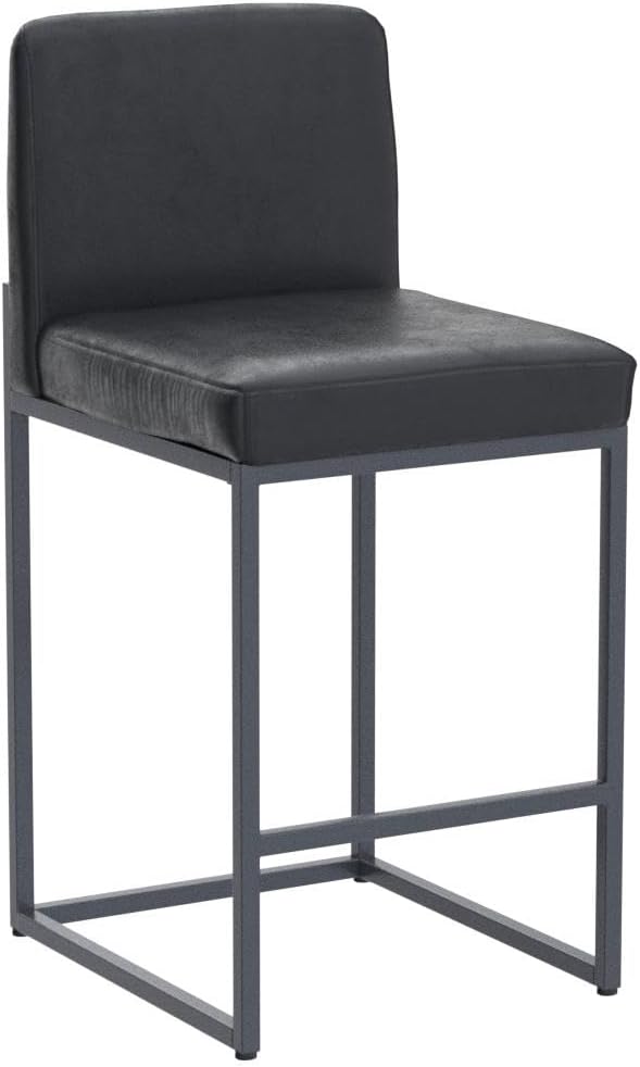 ALPHA HOME 24 Inch Bar Stools, Kitchen Counter Stools with Backs, Black Bar Stools Set of 2, PU Leather Barstools, Kitchen Stools with Back&Upholstered Footrest, Sturdy Chromed Metal Steel Frame