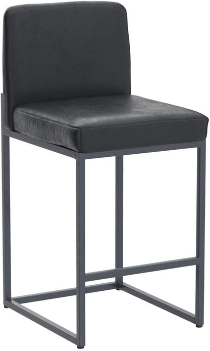 ALPHA HOME 24 Inch Bar Stools, Kitchen Counter Stools with Backs, Black Bar Stools Set of 2, PU Leather Barstools, Kitchen Stools with Back&Upholstered Footrest, Sturdy Chromed Metal Steel Frame