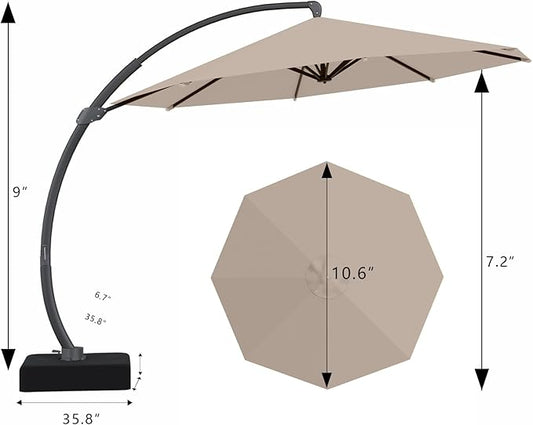 7 Piece Patio Dining Set with 11ft Patio Umbrella (Beige), 7 Navy Outdoor HDPE Dining Set with 6 Chairs + 1 Large Table with 2" Umbrella Hole, for Market, Pool, Garden, Backyard, Deck